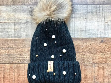 Pilipala Black with Pearls Knit with Detachable Pom Beanie Online now