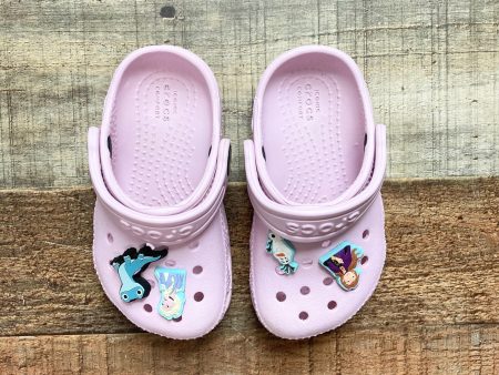 Crocs Toddler Pink Classic Clog with 4 Frozen Charms- Size 6 For Cheap