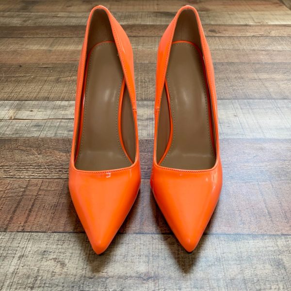 No Brand Bright Orange Patent Pointy Toe Stiletto Heels- Size 39 US 9 (New in Box) Hot on Sale