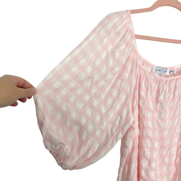 Petal + Pup Pink Ivory Checkered Pattern with Balloon Sleeves Top NWT- Size 6 Hot on Sale