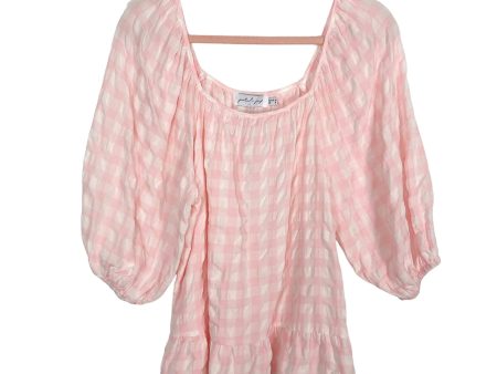 Petal + Pup Pink Ivory Checkered Pattern with Balloon Sleeves Top NWT- Size 6 Hot on Sale