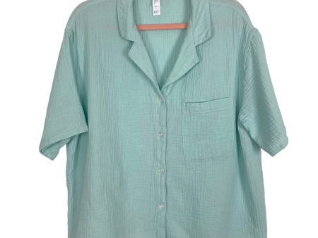 Stars Above Robins Egg Blue Gauze Lounge Button Up Top- Size L (sold out online, we have matching shorts) Discount