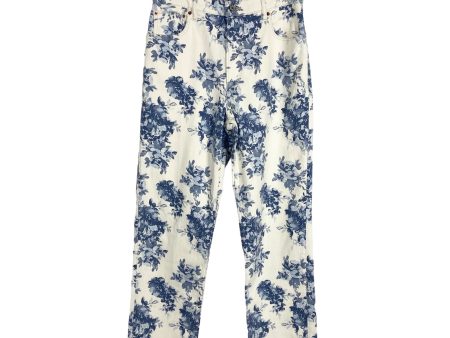 Abercrombie & Fitch Blue Floral 90 s Straight Ultra High Rise Jeans- Size 10 30 (sold out online, Inseam 30”) For Sale