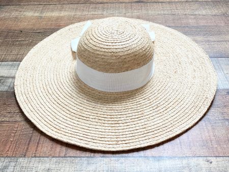 Hat Attack 100% Raffia with Ivory Bow Floppy Beach Hat (see notes) Sale