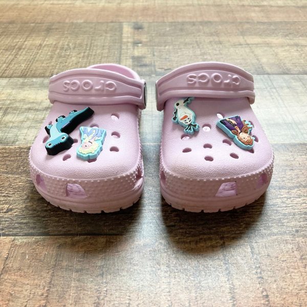 Crocs Toddler Pink Classic Clog with 4 Frozen Charms- Size 6 For Cheap