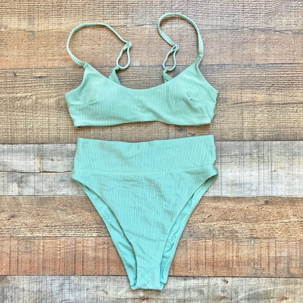 Aerie Green Ribbed Padded Bikini Top- Size S (we have matching bottoms) Online