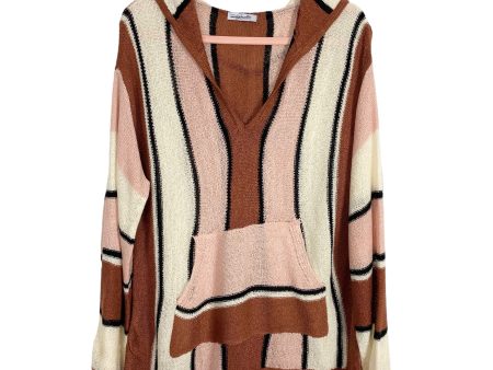 Magnolia Boutique Brown Pink Cream Black Striped Open Knit Hooded Sweater- Size XL (sold out online) Online Hot Sale