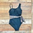 No Brand Black with Side Cut Out and Animal Print Tie Padded One Piece- Size M Supply