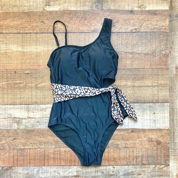 No Brand Black with Side Cut Out and Animal Print Tie Padded One Piece- Size M Supply