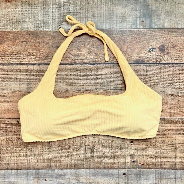 Abercrombie & Fitch Yellow Ribbed Terry Cloth Padded Halter Bikini Top- Size XL (sold out online, we have matching bottoms and skirt cover up) Sale