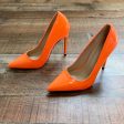 No Brand Bright Orange Patent Pointy Toe Stiletto Heels- Size 39 US 9 (New in Box) Hot on Sale