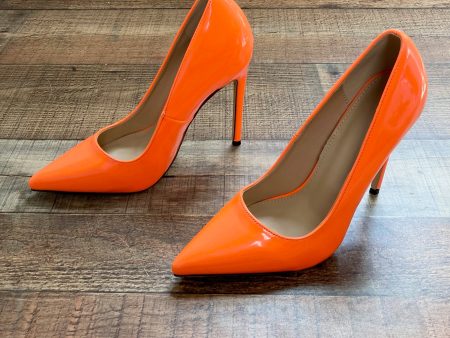 No Brand Bright Orange Patent Pointy Toe Stiletto Heels- Size 39 US 9 (New in Box) Hot on Sale