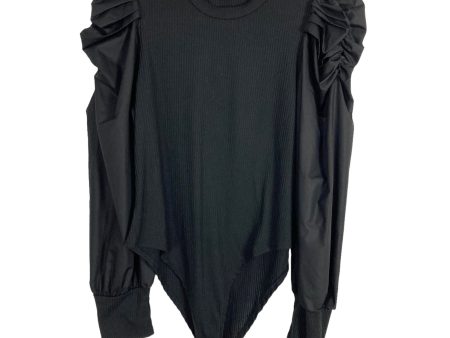 Shein Black Ribbed Knit with Plain Puffed Sleeves Bodysuit- Size XL 12 For Sale