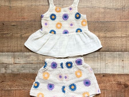 Zara Cream Floral Embroidered Crochet Short Set- Size 18-24M (sold as set) Discount