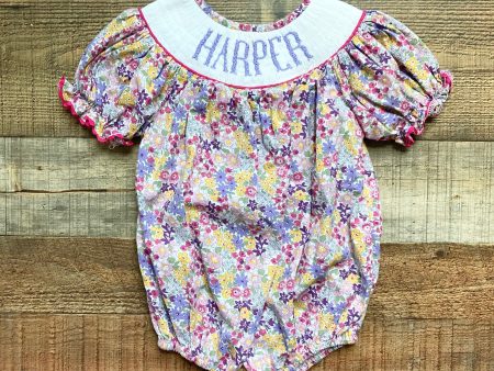 Josie Bee Clothing Co. Purple Pink Yellow Flowers Harper Smocked Bubble- Size 18M Online