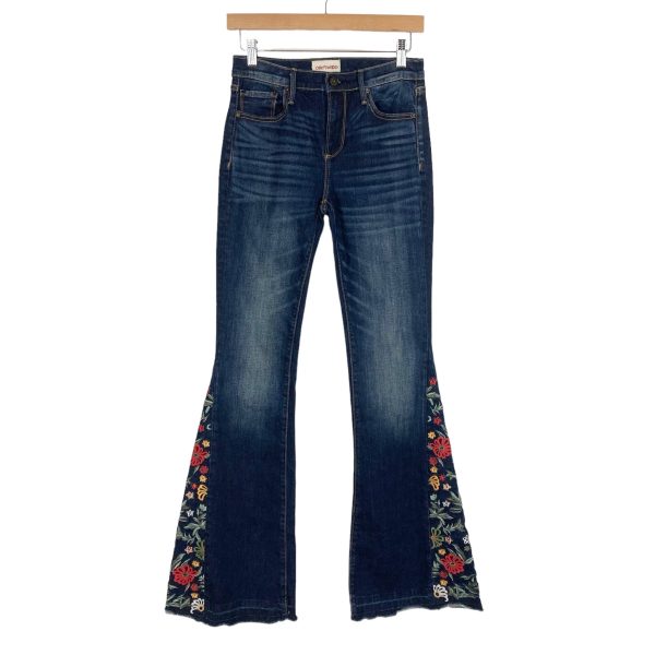 Driftwood Embroidered Flowers Distressed Hem Flare Jeans- Size 26 (Inseam 34”) Online Sale