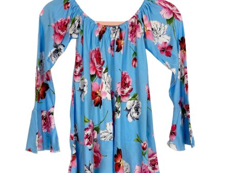 Walker & Wade Blue Floral Off the Shoulder Bell Sleeve Top NWT- Size XS Supply