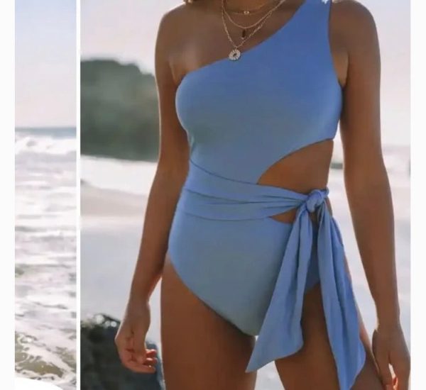 Vici Swim Blue One Shoulder with Side Cut Out and Tie One Piece- Size M Online Hot Sale