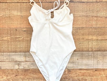 Topshop Cream Ribbed Front Keyhole One Piece- Size 6 Online