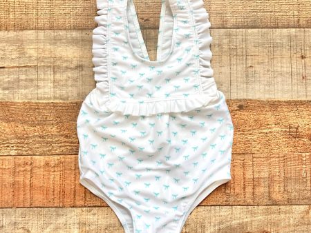 Sal & Pimenta White Blue Bow Print Ruffle Swimsuit- Size 12M Online Sale