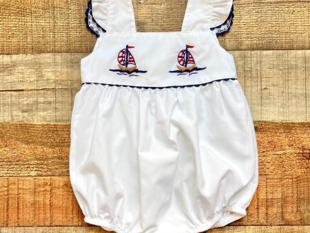 Sweet Dreams White Embroidered Sailboat Bubble- Size 12M For Discount