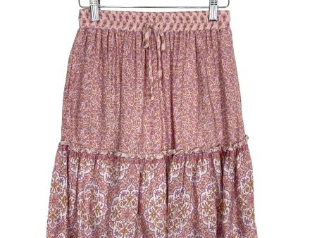 Coven & Co. Pink Purple Floral Drawstring Waist Skirt- Size XS Online now