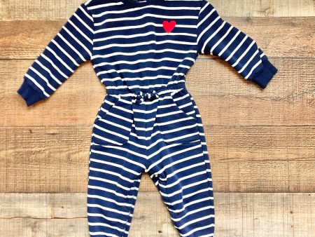 Old Navy White Navy Striped with Heart Jumpsuit- Size 18-24M Fashion