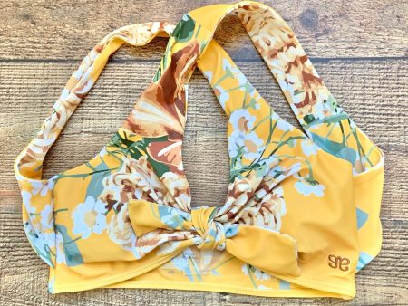 Albion Yellow Floral Criss Cross Halter Padded Bikini Top- Size XS (Top only) Cheap