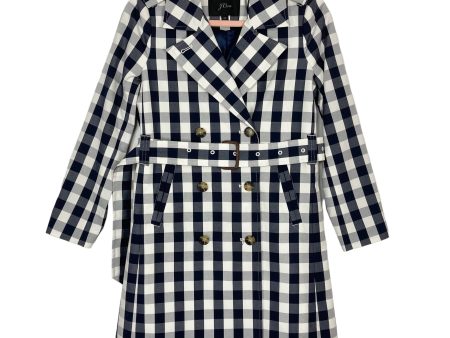 J Crew Navy and White Gingham Check Belted Coat- Size 0P (sold out online) Hot on Sale