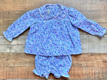 The Beaufort Bonnet Company Blue and Purple Floral Print Dress with Matching Bloomers- Size 12-18M (sold as a set) on Sale