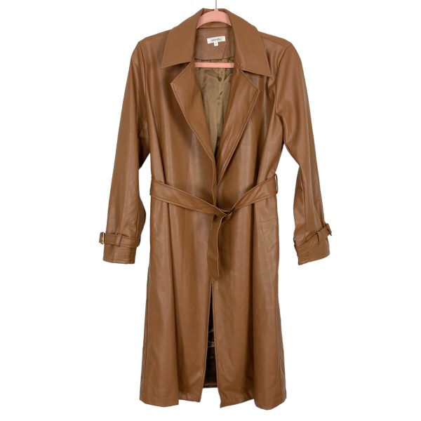 Amaryllis Brown Faux Leather Belted Jacket- Size M Hot on Sale