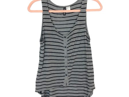 Divided by H&M Gray Black Striped Button Up Tank- Size 2 Online