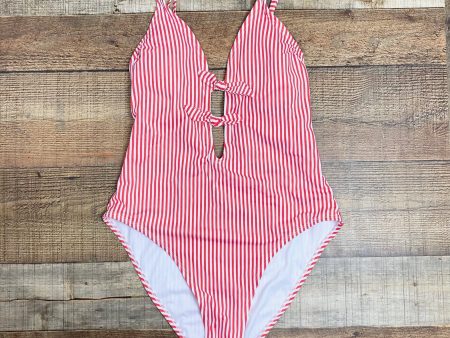 Xhilaration Red White Striped with Front Bows and Keyholes Padded One Piece NWT- Size L Sale