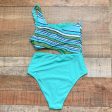 Aerie Greens White Striped One Shoulder Side Cutout Padded Cheeky One Piece NWT- Size S Online Hot Sale