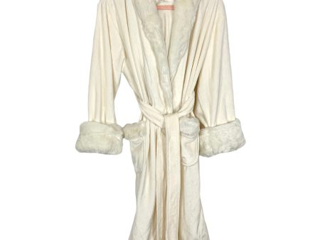 Pottery Barn Ivory Faux Fur Lined Hooded and Belted Robe- Size S (see notes) Discount