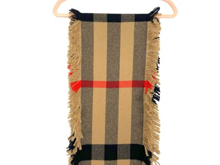 Burberry Plaid Wool Fringe Trim Scarf Discount