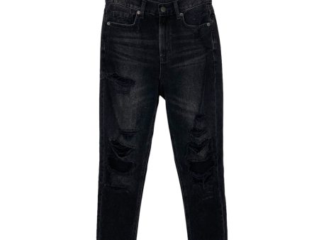 American Eagle Black Distressed Mom Jeans- Size 00 Short (Inseam 25”) Online now