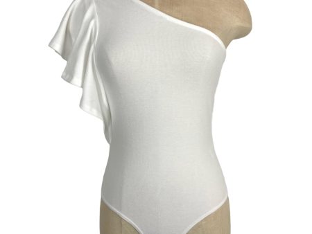 Vestique White One Shoulder Flutter Sleeve Bodysuit- Size S Online Sale