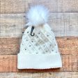 Eyefull Ivory with Faux Crystals Fleece Lined Knit Pom Beanie NWT Online Sale