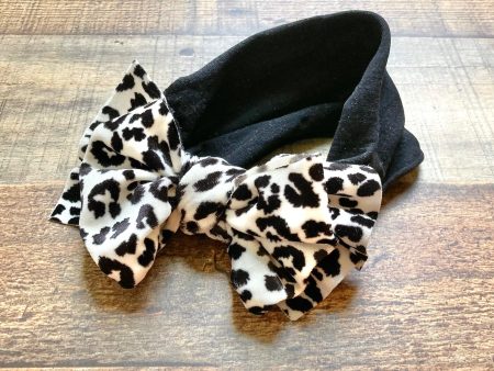 Baby Bling Infant Black with Black White Velvet Animal Print Bow Thick Headband Online Sale