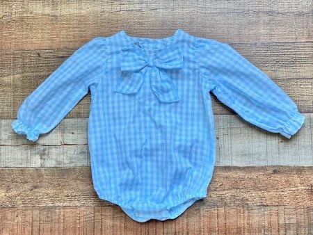 The Beaufort Bonnet Company Blue Gingham Bow Onesie- Size 18-24M Online Hot Sale