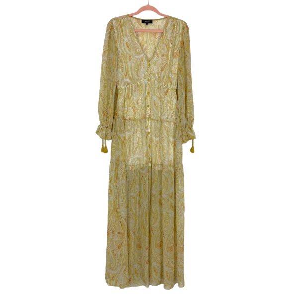 Aakaa Mustard Paisley Print V-Neck Button Front Maxi Dress- Size S Sale