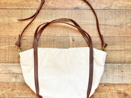 Madewell Large Cream Cotton-Linen Magnetic Closure Tote with Leather Straps (sold out online) Online Hot Sale