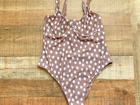 Abercrombie & Fitch Brown and White Polka Dot Underwire Back Cutout One Piece- Size ~S (see notes) For Sale