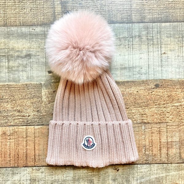 Moncler Blush Virgin Wool Knit Pom Beanie (sold out online, see notes) on Sale