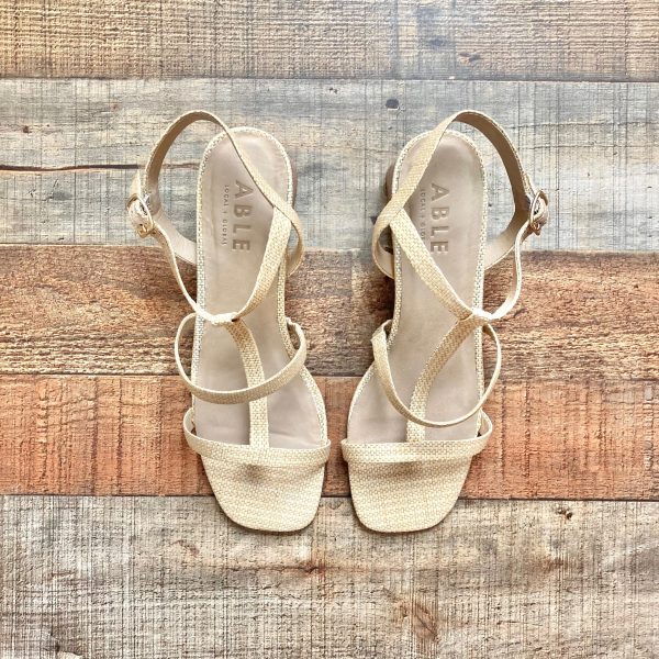 ABLE Natural Raffia Block Heel Sandals- Size 9 (LIKE NEW) Online now