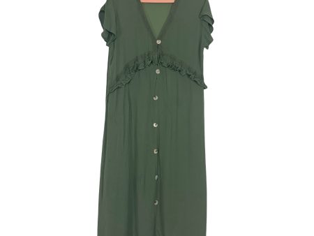 Ashlee by Amaryllis Forest Green Button Front Short Sleeve Midi Dress- Size XL Online now