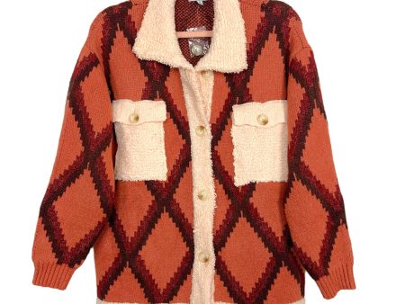 Polagram Salmon Rust Brown Pattern with Cream Trim Shacket- Size S For Cheap