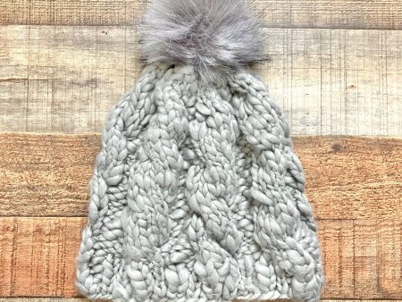 Look by M Grey Chunky Knit Pom Beanie Cheap