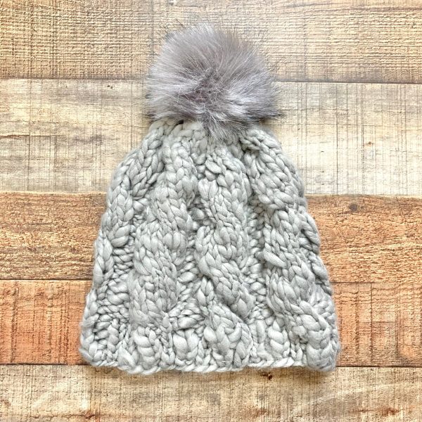 Look by M Grey Chunky Knit Pom Beanie Cheap